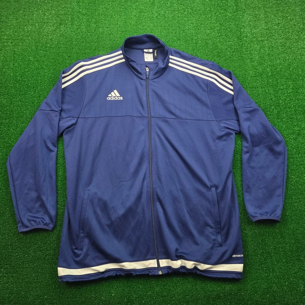 Adidas ClimaCool Track Jacket Mens 2XL Blue‎ White Stripes Full Zip Athletic